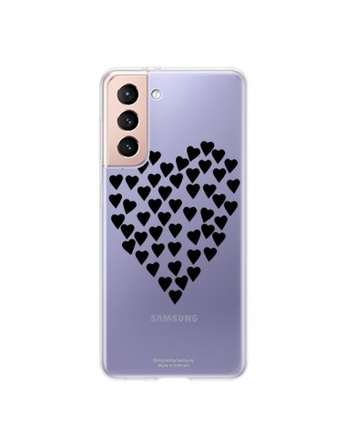 Coque Samsung Galaxy S21 5G Coeurs Heart Love Noir Transparente - Project M
