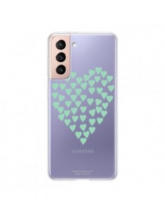 Coque Samsung Galaxy S21 5G Coeurs Heart Love Mint Bleu...