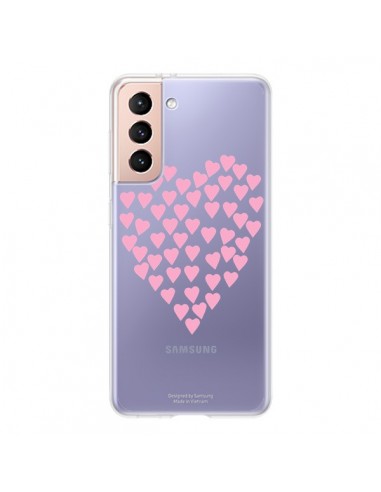 Coque Samsung Galaxy S21 5G Coeurs Heart Love Rose Pink Transparente - Project M