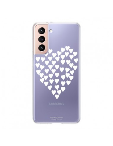 Coque Samsung Galaxy S21 5G Coeurs Heart Love Blanc Transparente - Project M