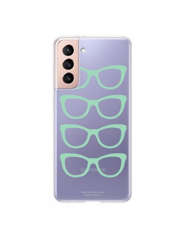 Coque Samsung Galaxy S21 5G Sunglasses Lunettes Soleil Mint Bleu Vert Transparente - Project M