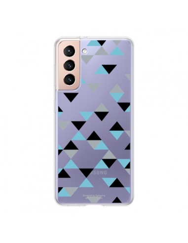 Coque Samsung Galaxy S21 5G Triangles Ice Blue Bleu Noir Transparente - Project M