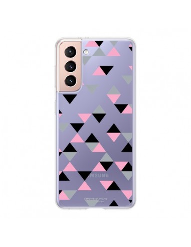 Coque Samsung Galaxy S21 5G Triangles Pink Rose Noir Transparente - Project M