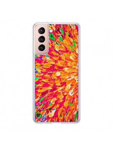 Coque Samsung Galaxy S21 5G Fleurs Oranges Neon Splash - Ebi Emporium