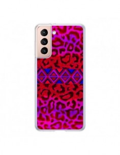 Coque Samsung Galaxy S21 5G Tribal Leopard Rouge - Ebi...
