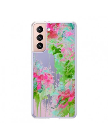 Coque Samsung Galaxy S21 5G Fleur Flower Rose Vert Transparente - Ebi Emporium