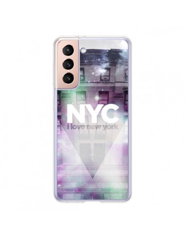 Coque Samsung Galaxy S21 5G I Love New York City Violet Vert - Javier Martinez