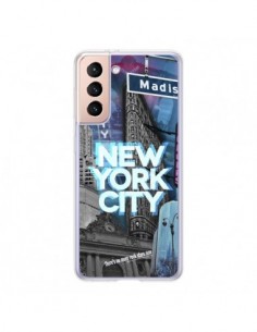 Coque Samsung Galaxy S21 5G New York City Buildings Bleu...