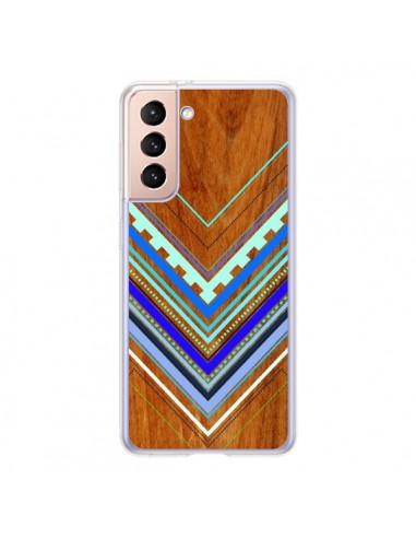 Coque Samsung Galaxy S21 5G Azteque Arbutus Blue Bois Aztec Tribal - Jenny Mhairi