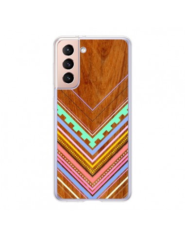 Coque Samsung Galaxy S21 5G Azteque Arbutus Pastel Bois Aztec Tribal - Jenny Mhairi