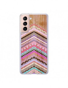 Coque Samsung Galaxy S21 5G Purple Chevron Wild Wood Bois...