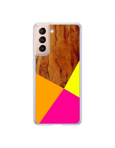 Coque Samsung Galaxy S21 5G Wooden Colour Block Bois Azteque Aztec Tribal - Jenny Mhairi