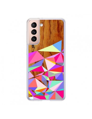 Coque Samsung Galaxy S21 5G Wooden Multi Geo Bois Azteque Aztec Tribal - Jenny Mhairi
