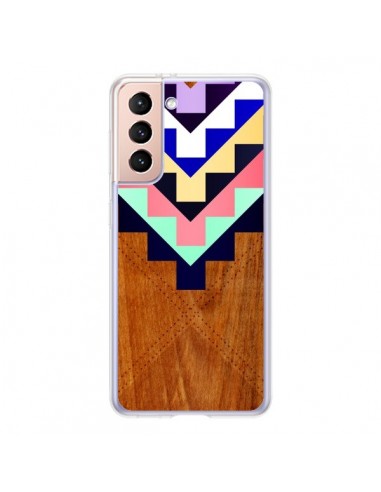 Coque Samsung Galaxy S21 5G Wooden Tribal Bois Azteque Aztec Tribal - Jenny Mhairi