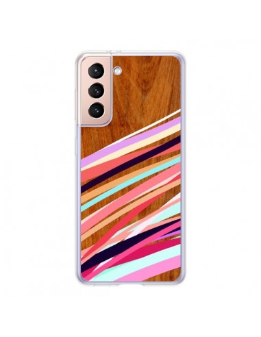 Coque Samsung Galaxy S21 5G Wooden Waves Coral Bois Azteque Aztec Tribal - Jenny Mhairi