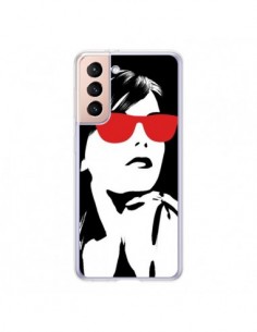 Coque Samsung Galaxy S21 5G Fille Lunettes Rouges -...