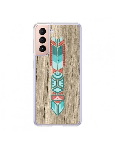 Coque Samsung Galaxy S21 5G Totem Tribal Azteque Bois Wood - Jonathan Perez