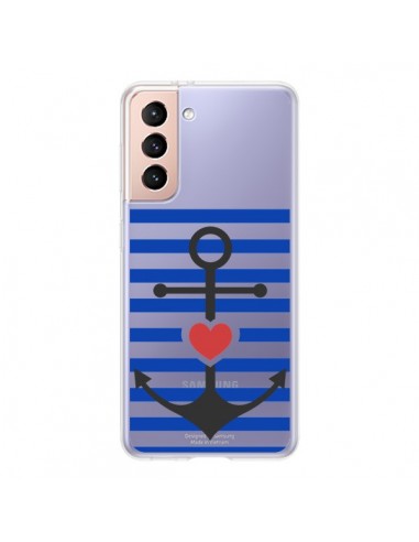 Coque Samsung Galaxy S21 5G Mariniere Ancre Marin Coeur Transparente - Jonathan Perez