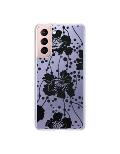 Coque Samsung Galaxy S21 5G Fleurs Noirs Flower Transparente - Dricia Do