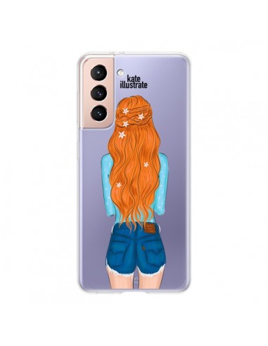 Coque Samsung Galaxy S21 5G Red Hair Don't Care Rousse Transparente - kateillustrate