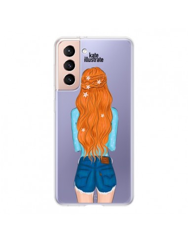 Coque Samsung Galaxy S21 5G Red Hair Don't Care Rousse Transparente - kateillustrate
