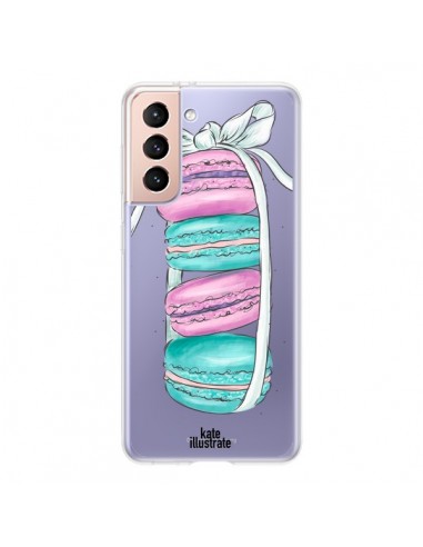 Coque Samsung Galaxy S21 5G Macarons Pink Mint Rose Transparente - kateillustrate