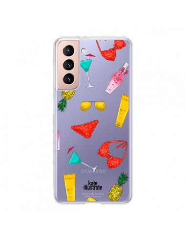 Coque Samsung Galaxy S21 5G Summer Essentials Ete Essentiel Transparente - kateillustrate