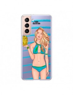 Coque Samsung Galaxy S21 5G Malibu Ananas Plage Ete Bleu...