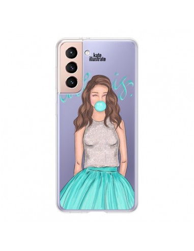 Coque Samsung Galaxy S21 5G Bubble Girls Tiffany Bleu Transparente - kateillustrate