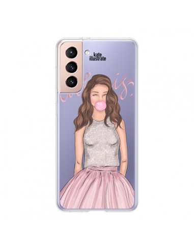 Coque Samsung Galaxy S21 5G Bubble Girl Tiffany Rose Transparente - kateillustrate
