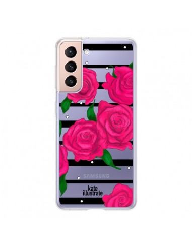 Coque Samsung Galaxy S21 5G Roses Rose Fleurs Flowers Transparente - kateillustrate