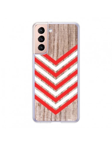 Coque Samsung Galaxy S21 5G Tribal Aztèque Bois Wood Flèche Rouge Blanc - Laetitia