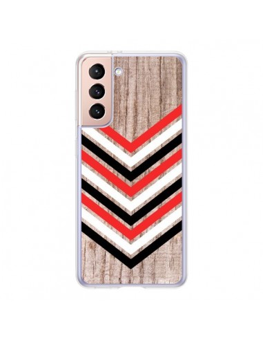 Coque Samsung Galaxy S21 5G Tribal Aztèque Bois Wood Flèche Rouge Blanc Noir - Laetitia