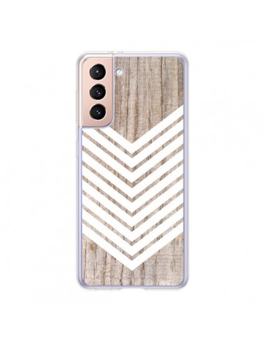 Coque Samsung Galaxy S21 5G Tribal Aztèque Bois Wood Flèche Blanc - Laetitia