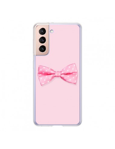 Coque Samsung Galaxy S21 5G Noeud Papillon Rose Girly Bow Tie - Laetitia