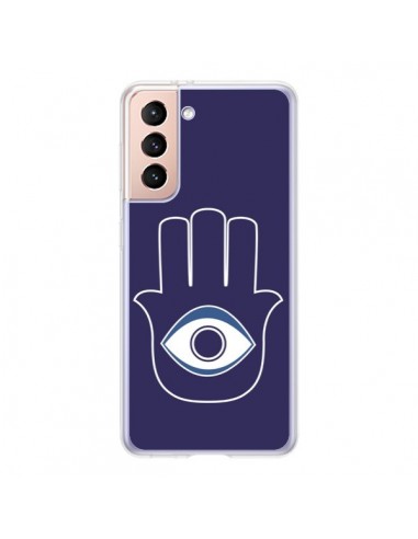 Coque Samsung Galaxy S21 5G Main de Fatma Oeil Bleu - Laetitia