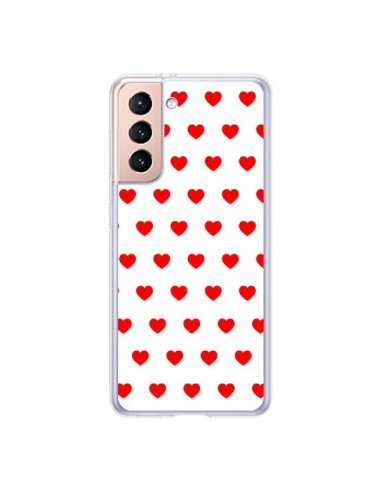 Coque Samsung Galaxy S21 5G Coeurs Rouges Fond Blanc - Laetitia