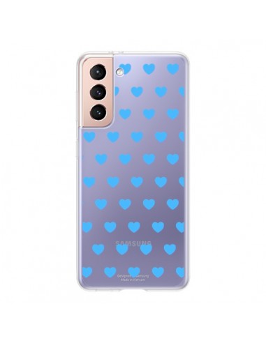 Coque Samsung Galaxy S21 5G Coeur Heart Love Amour Bleu Transparente - Laetitia