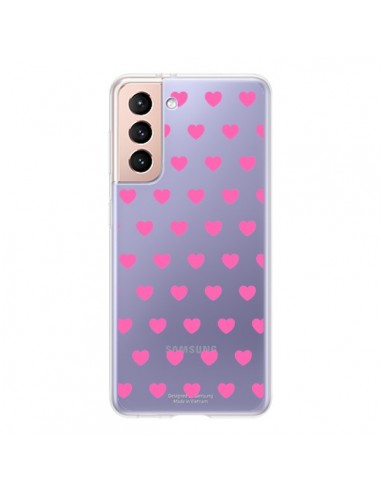 Coque Samsung Galaxy S21 5G Coeur Heart Love Amour Rose Transparente - Laetitia