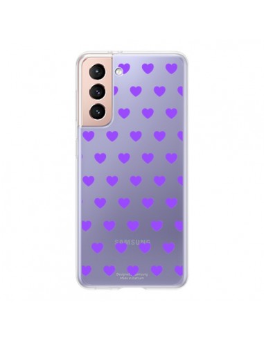 Coque Samsung Galaxy S21 5G Coeur Heart Love Amour Violet Transparente - Laetitia