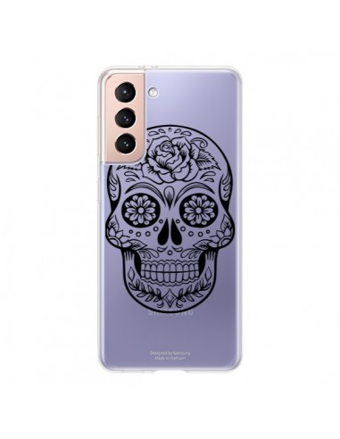 Coque Samsung Galaxy S21 5G Tête de Mort Mexicaine Noir Transparente - Laetitia