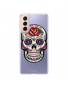 Coque Samsung Galaxy S21 5G Tête de Mort Mexicaine Fleurs...