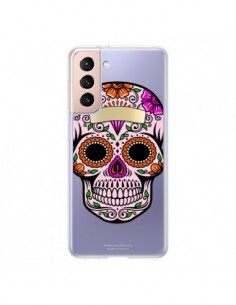 Coque Samsung Galaxy S21 5G Tête de Mort Mexicaine Noir...