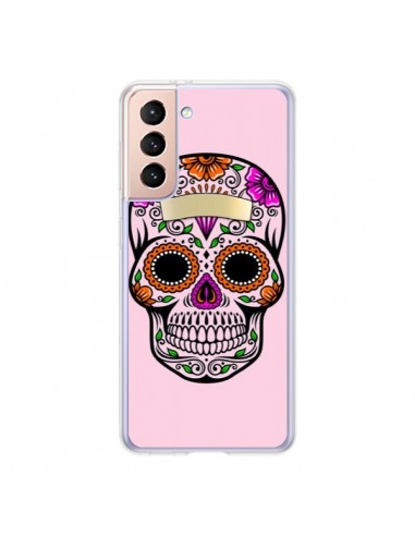 Coque Samsung Galaxy S21 5G Tête de Mort Mexicaine Rose Multicolore - Laetitia