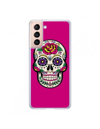 Coque Samsung Galaxy S21 5G Tête de Mort Mexicaine Rose Fushia - Laetitia