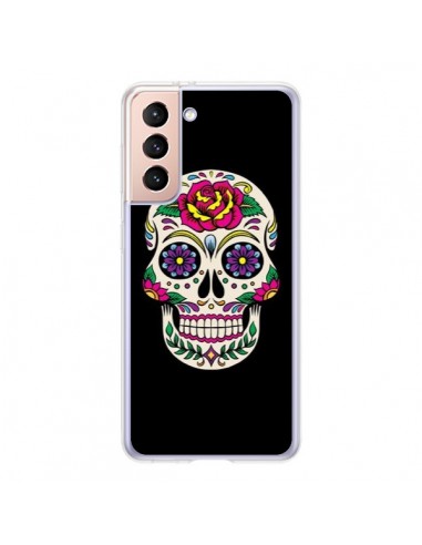 Coque Samsung Galaxy S21 5G Tête de Mort Mexicaine Multicolore Noir - Laetitia