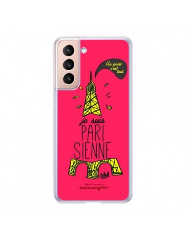 Coque Samsung Galaxy S21 5G Je suis Parisienne La Tour Eiffel Rose - Leellouebrigitte
