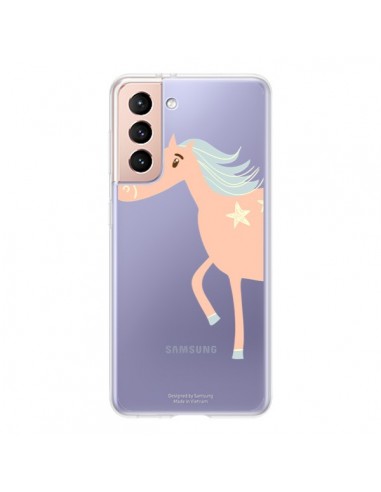 Coque Samsung Galaxy S21 5G Licorne Unicorn Rose Transparente - Petit Griffin