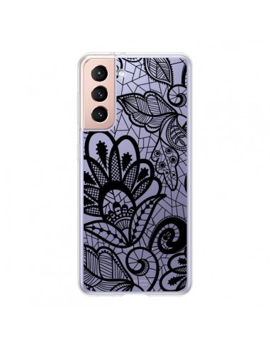 Coque Samsung Galaxy S21 5G Lace Fleur Flower Noir Transparente - Petit Griffin