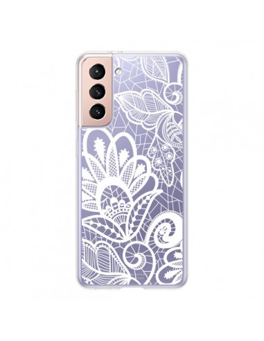 Coque Samsung Galaxy S21 5G Lace Fleur Flower Blanc Transparente - Petit Griffin